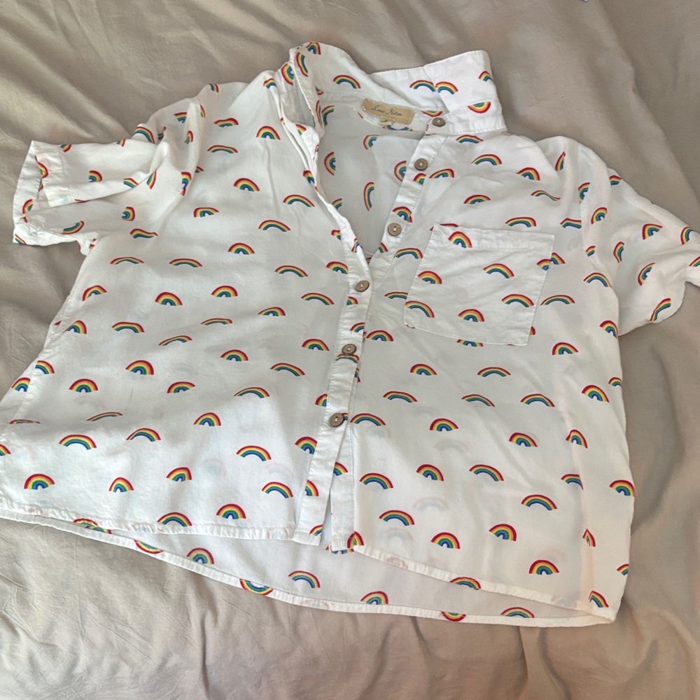 Love Notes White Blouse with Vibrant Rainbow Patterns